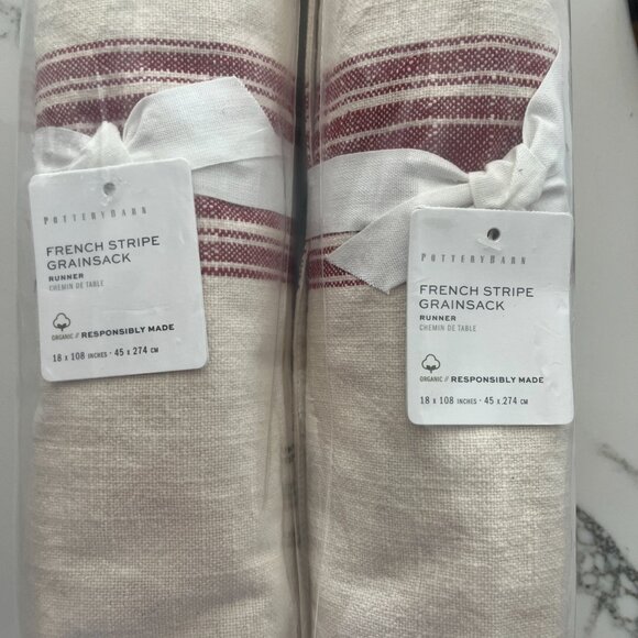 NWT Pottery Barn French Grain Sack Stripe Organic Cotton Runner 18" x 108" Red - Picture 3 of 5
